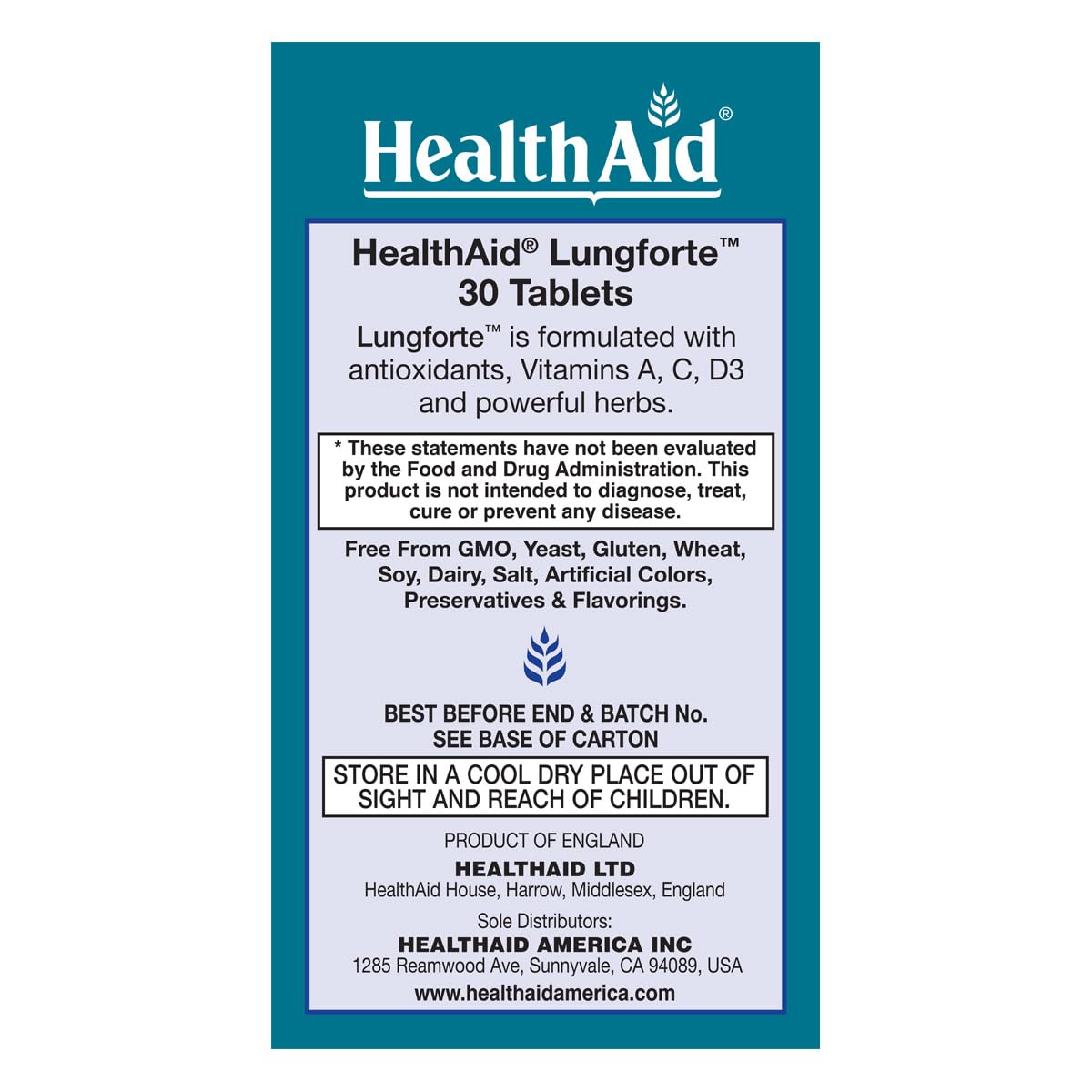 HealthAid LungForte 30 Tablets – Daily Antioxidant Lung Support with NAC, Resveratrol, Olive Leaf, Thyme & Vitamins A, C & D3 – Vegetarian, Non‑GMO HealthAidAu supplements