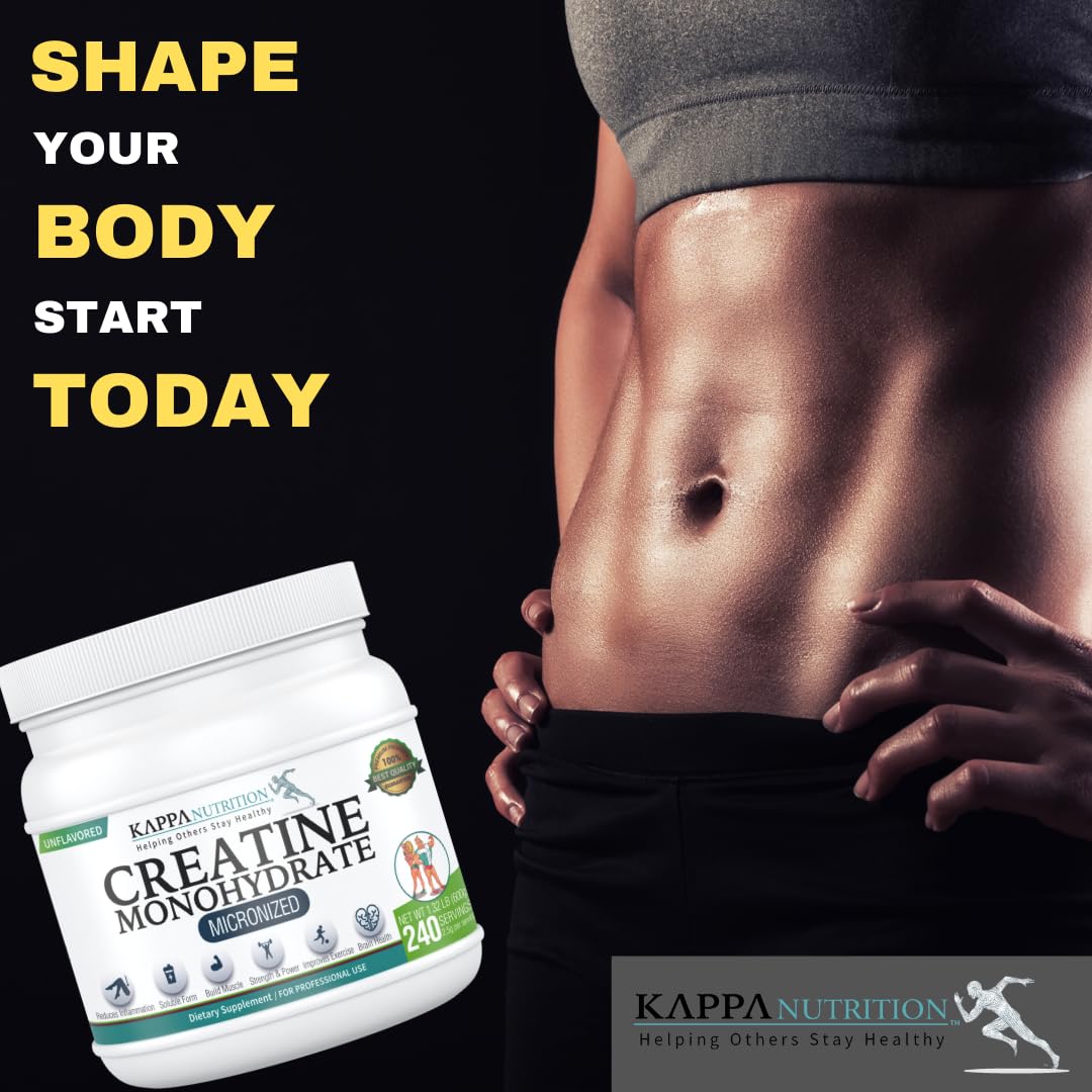 Kappa Nutrition Creatine Monohydrate Powder, Pure Amino Acid Formula, Supports Muscle Strength, Cellular Energy & Mental Focus* Gluten-Free, Keto, 2.25g per Scoop, 240 Servings, Net Wt. 1.32 LB (600g) KAPPA NUTRITIONAu supplements