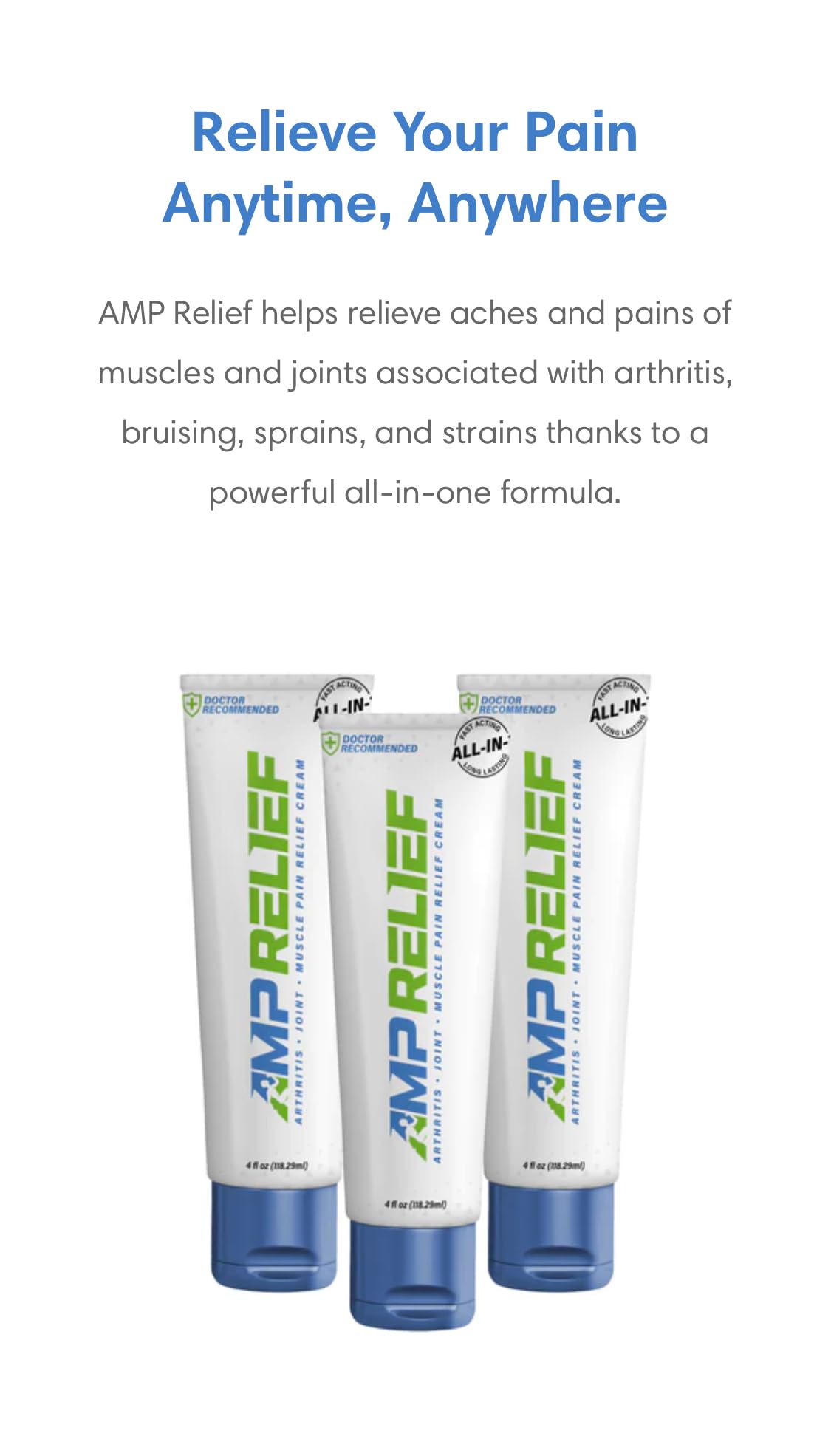 AMP RELIEF Cream - 4oz - All Natural Topical Pain Cream with Arnica, Boswellia, Eucalyptus and Menthol AMP RELIEFAu supplements