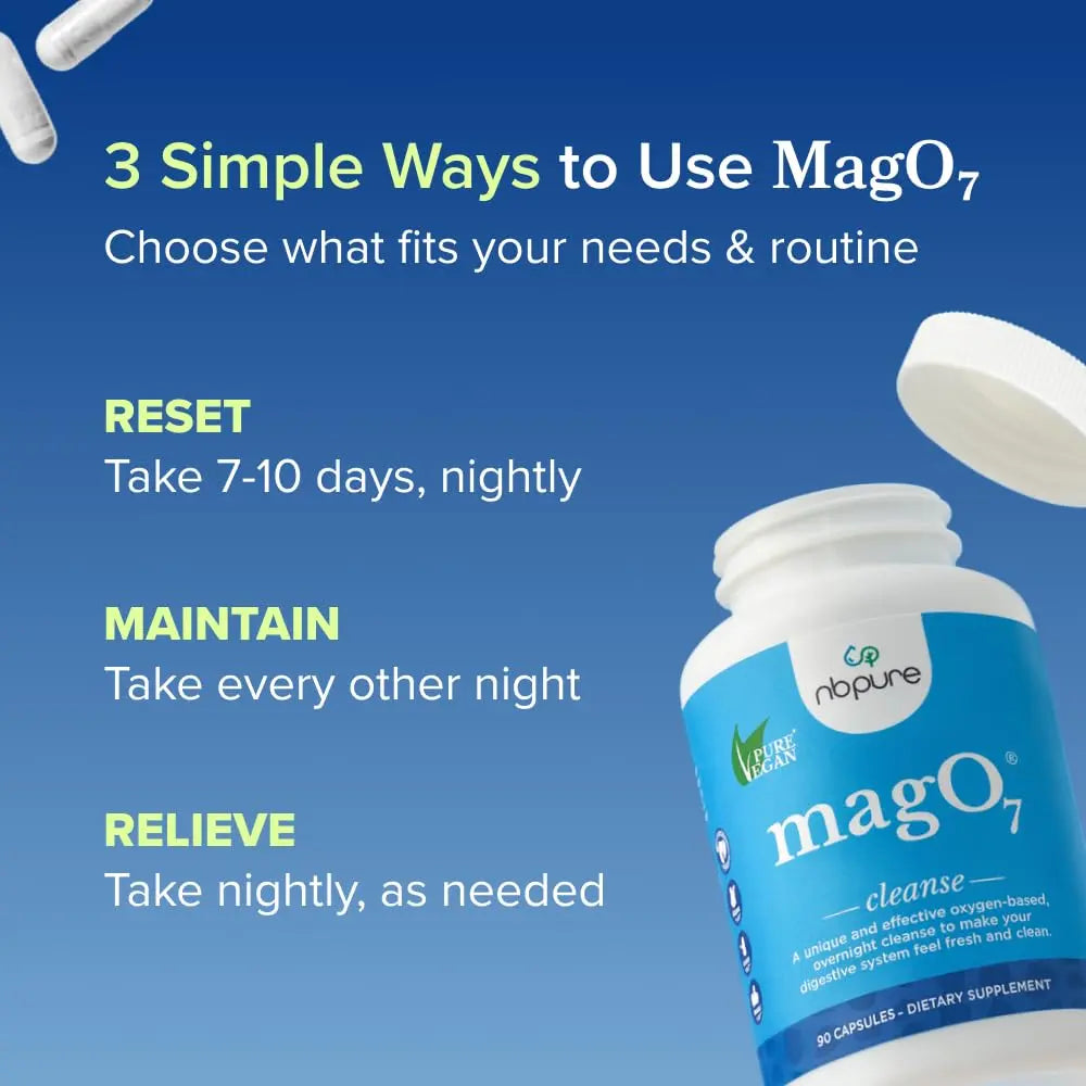 nbpure MagO7 - Natural Colon Cleanse & Detox Powder - Occasional Constipation Relief, Stool Softener, & Bloating Support for Men & Women - Ozonated Magnesium Oxide, 150 Gram nbpurenz supplements