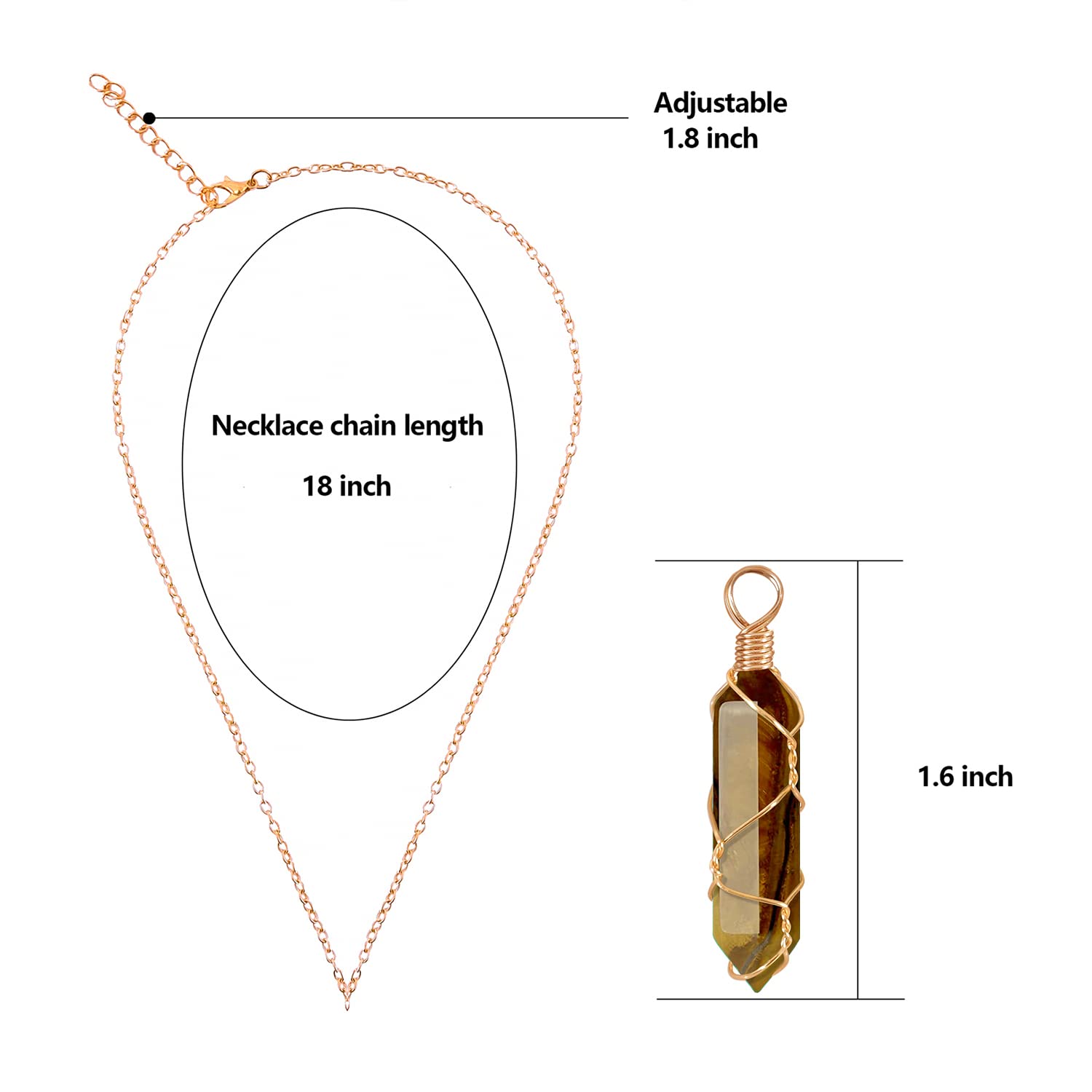 VIBILIA Healing Crystal Necklace Wire Wrapped Natural Tigerite Stone Point Pendant Necklace Hexagonal VIBILIAAu supplements
