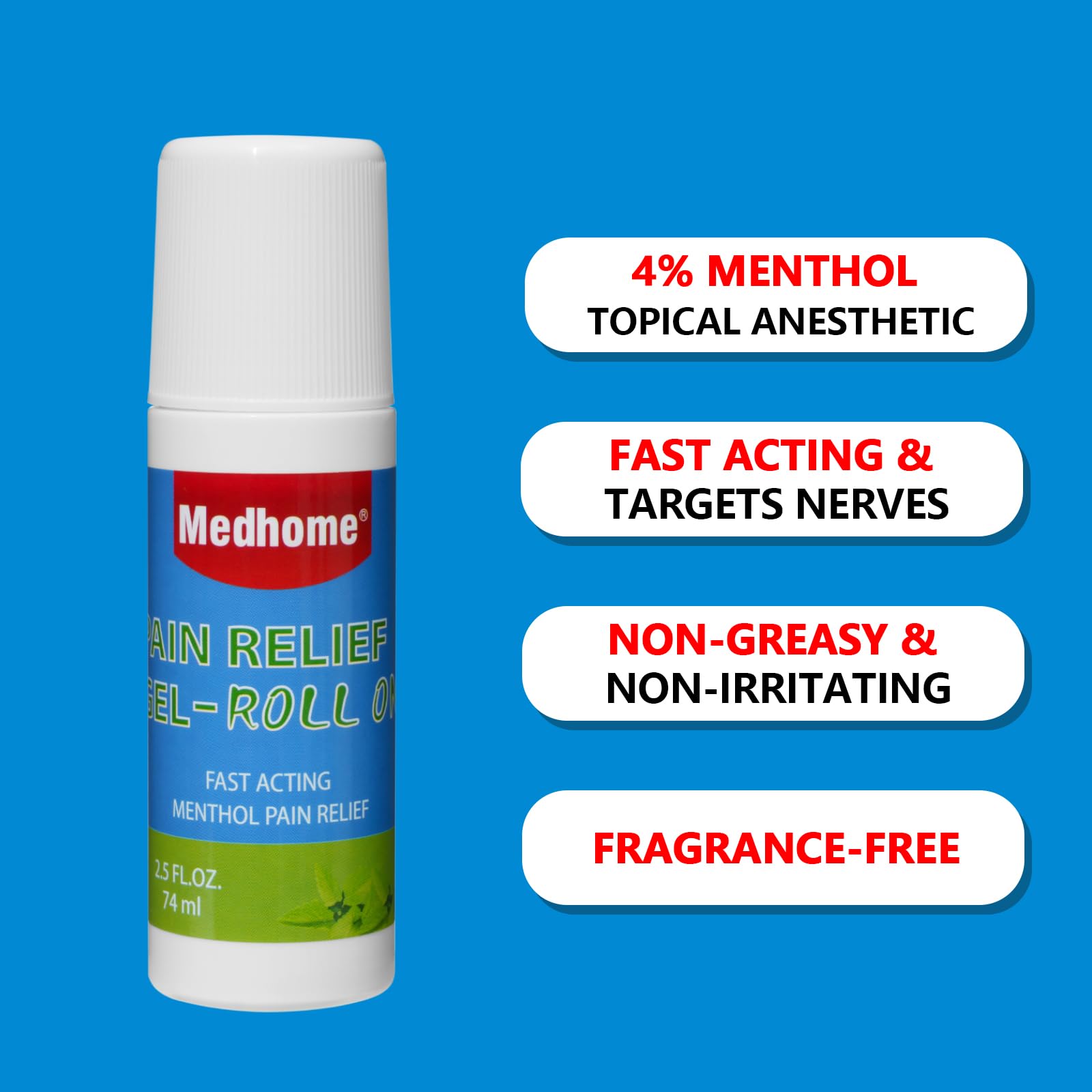 Medhome Pain Relief Roll On, Travel Size Pain Reliever, for Knee, Neck, Hip, Joint, Shoulder, Arthritis Pain Reliever, Fast Acting & Long Lasting Formula, Roll On Menthol Gel 2.5 oz (Pack of 1) MedhomeAu supplements