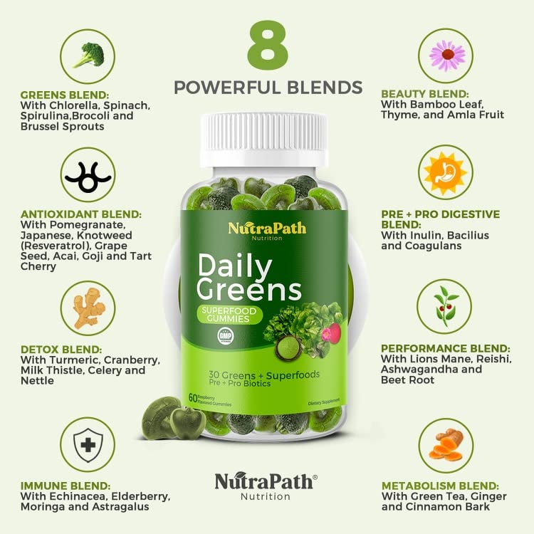 Superfood Daily Greens Gummies - Fruits, Veggies, and Super Foods for Immunity, Energy - 60 Gummies NutraPathAu supplements