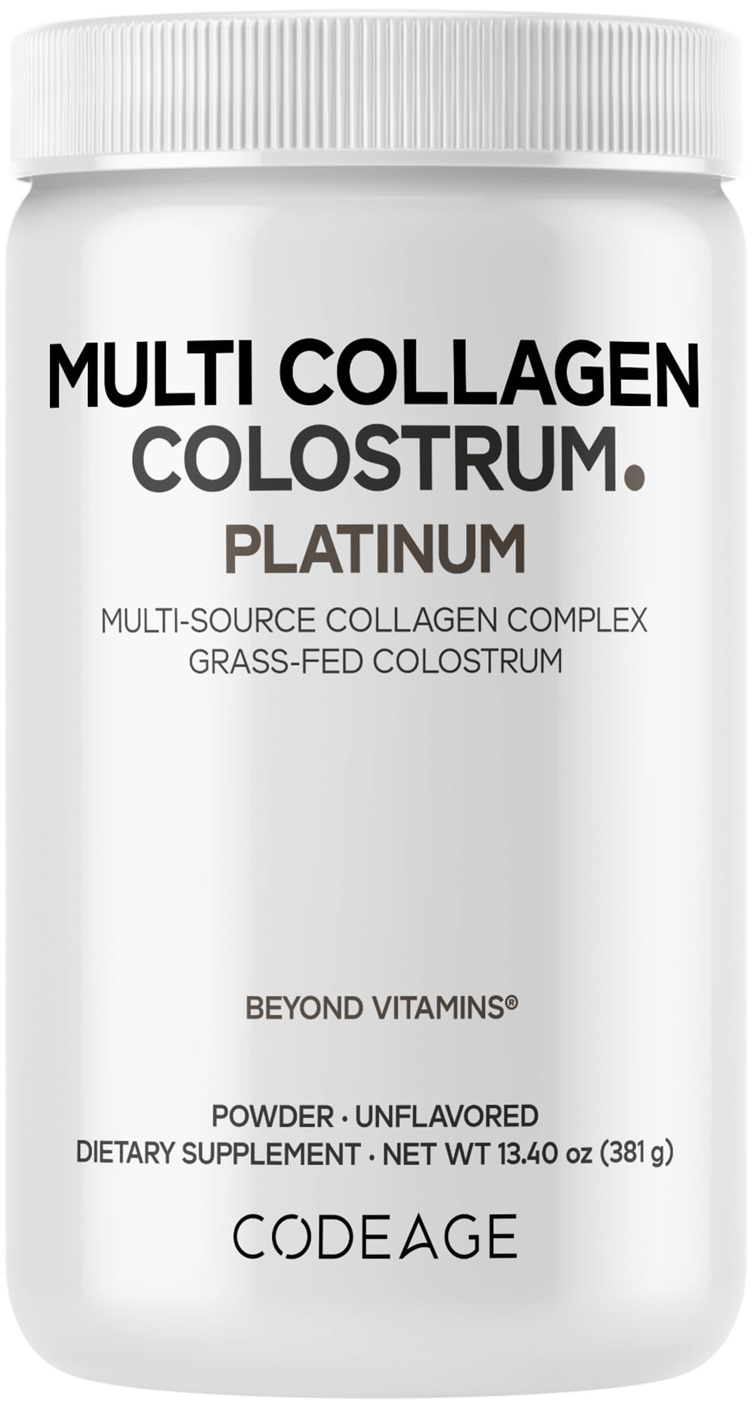 Codeage Multi Collagen Colostrum Powder Platinum - Hydrolyzed Grass-Fed Bovine Collagen Peptides, Grass-Fed Bovine Colostrum Supplement, Vitamin C, Biotin, Hyaluronic Acid, Lactoferrin - 13.4 Oz. CodeageAu supplements