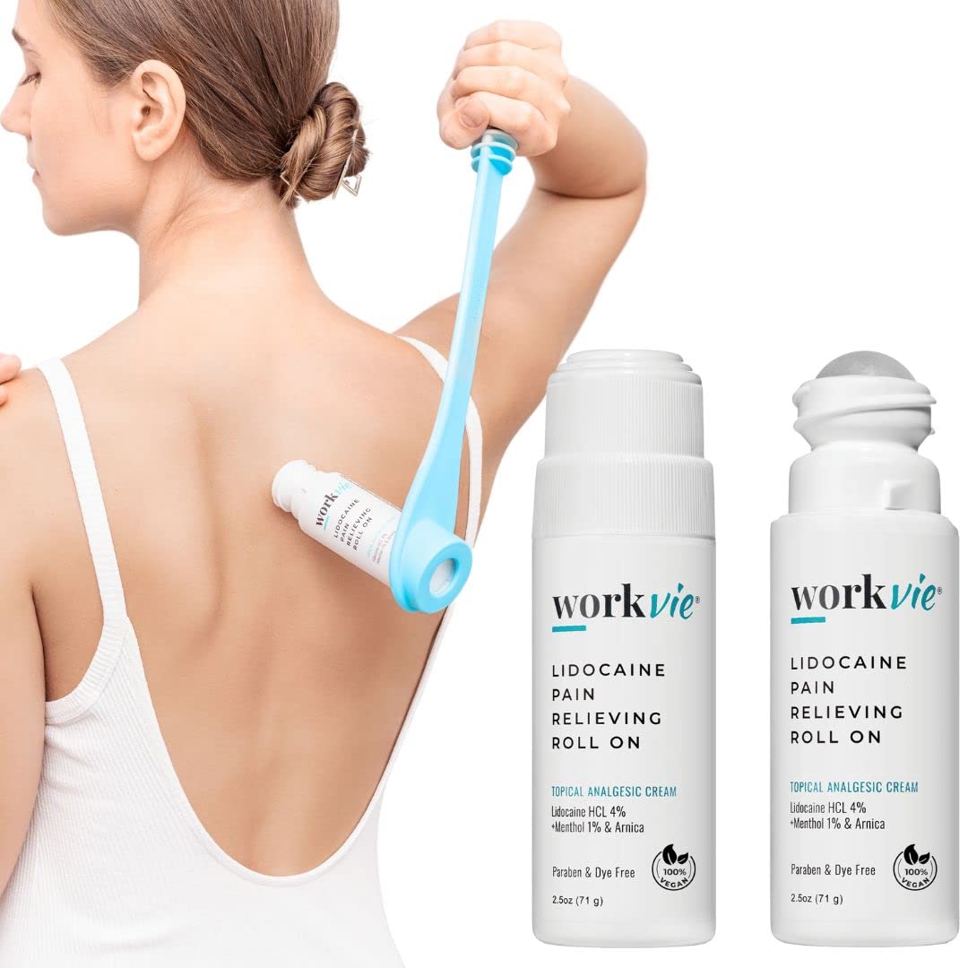 Workvie Lidocaine Pain Relief Roll On 2 Pack & Easy Reach Applicator Tool – Fast Acting Topical Lidocaine Maximum Strength with Arnica Montana & Aloe Vera for Muscles, Joints, Back, Neck & Feet WorkvieAu supplements