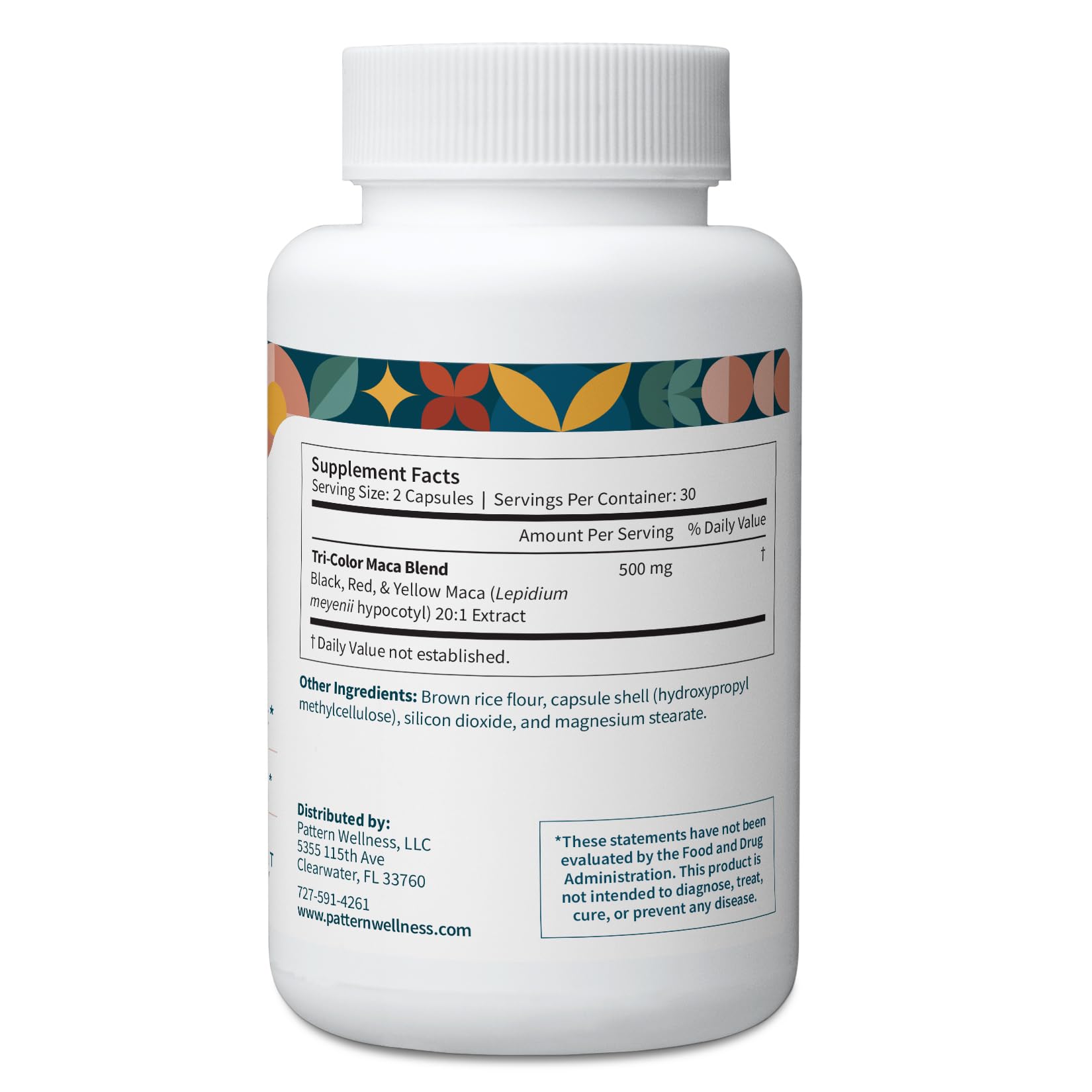 Pattern Wellness Maca Root Extract 20:1-500mg Per Serving – for Men & Women – Tri-Color Black/Red/Yellow Blend – 60 Vegan, Non-GMO Capsules Pattern WellnessAu supplements