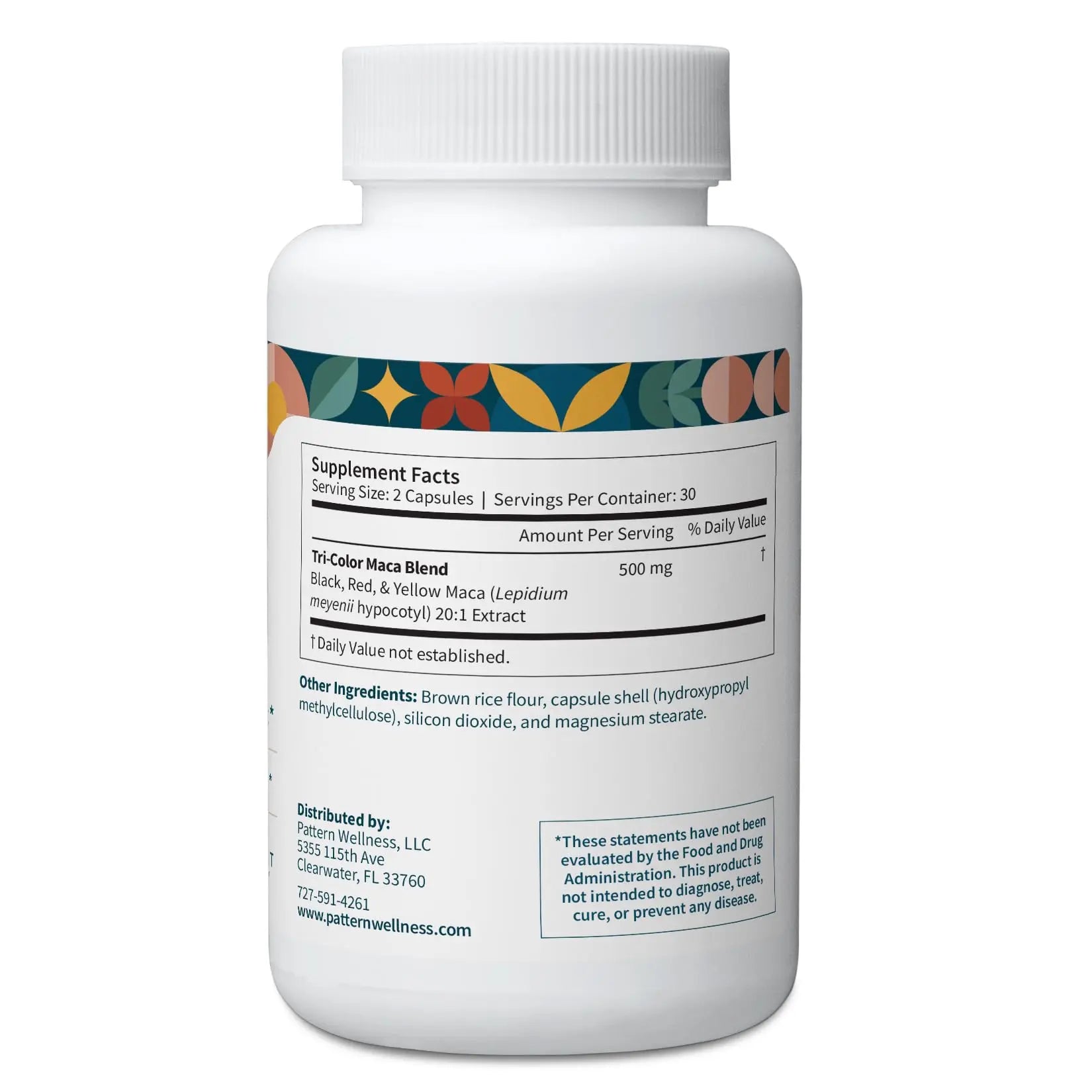 Pattern Wellness Maca Root Extract 20:1-500mg Per Serving – for Men & Women – Tri-Color Black/Red/Yellow Blend – 60 Vegan, Non-GMO Capsules Pattern Wellnessnz supplements