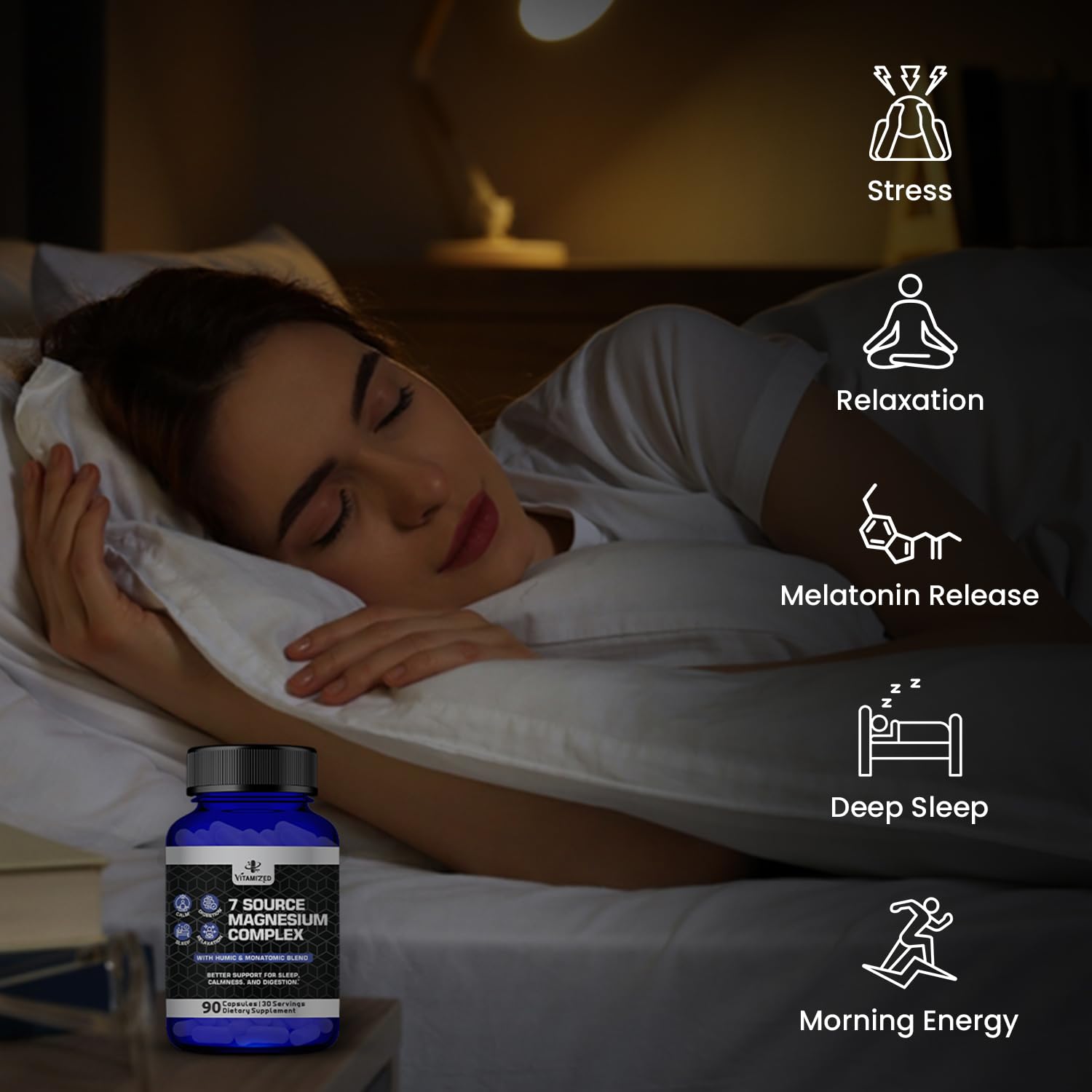 Magnesium Complex for Sleep, Relaxation, Digestion & Calm – Magnesium Glycinate, Citrate, Bisglycinate, Carbonate, Malate, Orotate, Taurate, + Humic/Fulvic for High Absorption - 90 ct. VITAMIZEDAu supplements