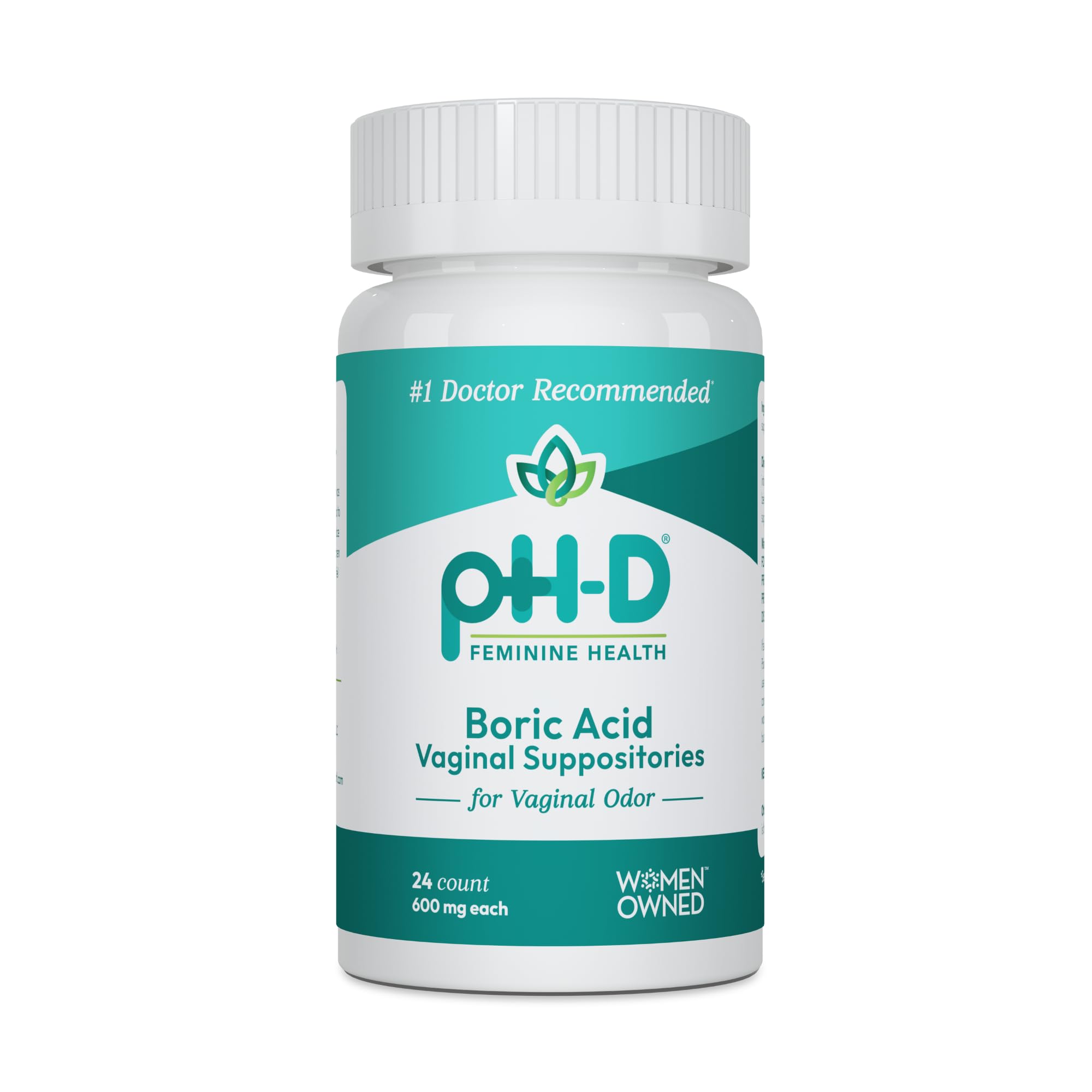 pH-D Feminine Health - 600 mg Boric Acid Suppositories - Woman Owned - for Vaginal Odor Use - 24 Count pH-D Feminine Health SupportUS supplements