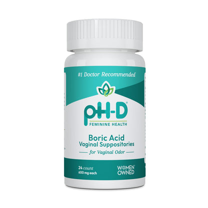 pH-D Feminine Health - 600 mg Boric Acid Suppositories - Woman Owned - for Vaginal Odor Use - 24 Count pH-D Feminine Health SupportUS supplements