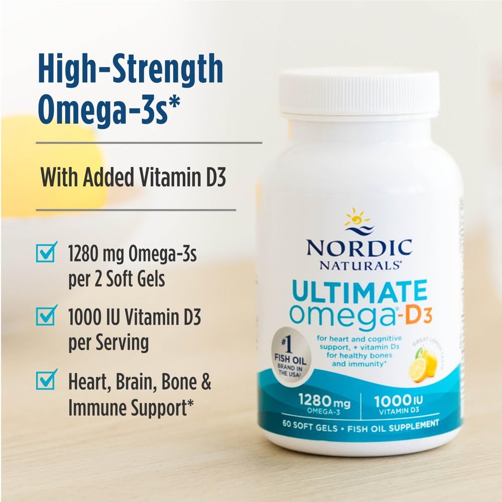 Nordic Naturals Ultimate Omega-D3, Lemon Flavor - 90 Soft Gels - 1280 mg Omega-3 + 1000 IU Vitamin D3 - EPA & DHA - Promotes Brain, Heart, & Immune Health - 45 Servings Nordic NaturalsAu supplements