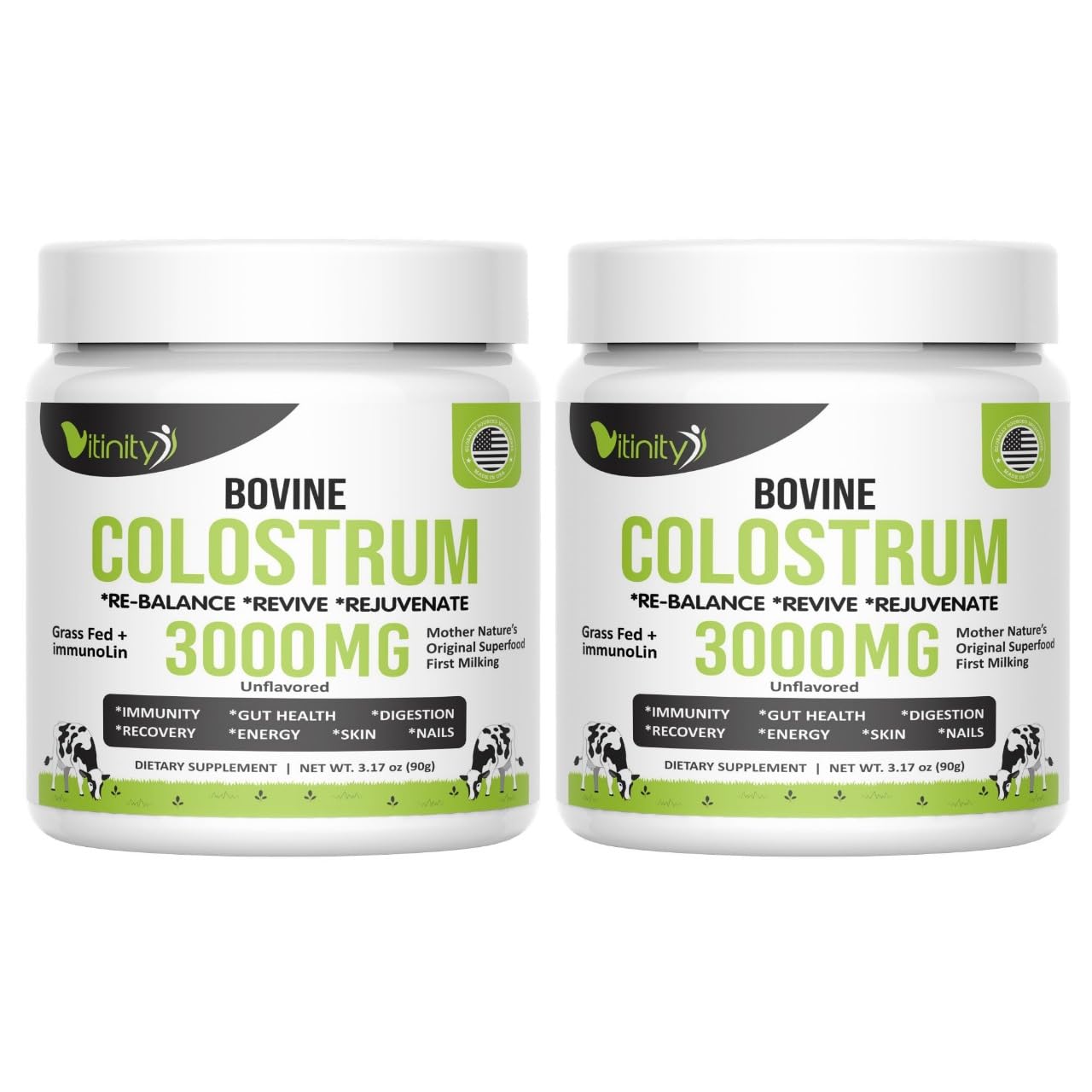 VITINITY Grass Fed Bovine Colostrum Powder for Humans 3000 mg - Natural IgG Colostrum Supplement Gut Health, Immune Support, Muscle Recovery, Wellness | Pure Colostrum Superfood,Unflavored 2 Pack VITINITYAu supplements