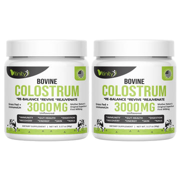 VITINITY Grass Fed Bovine Colostrum Powder for Humans 3000 mg - Natural IgG Colostrum Supplement Gut Health, Immune Support, Muscle Recovery, Wellness | Pure Colostrum Superfood,Unflavored 2 Pack VITINITYAu supplements