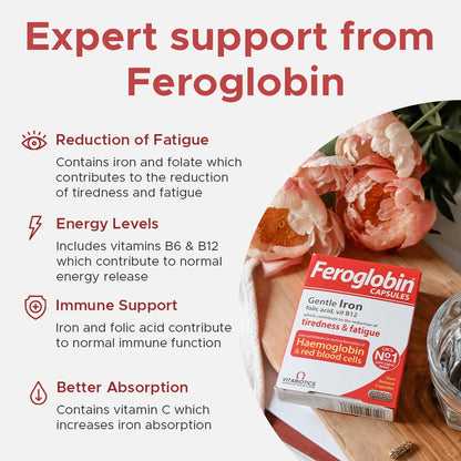 Feroglobin Iron Capsule Helps to reduce tiredness and fatigue FeroglobinUS supplements