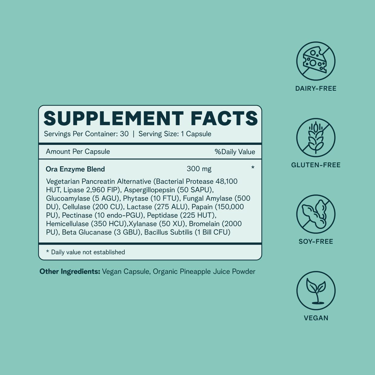 Ora Organic Multi-Enzyme Supplement - Vegan, Gluten Free Enzymes for Digestion with Probiotics for Gut Health, Bloating, Constipation and Gas Relief - 30 Easy to Swallow Capsules Ora OrganicUS supplements
