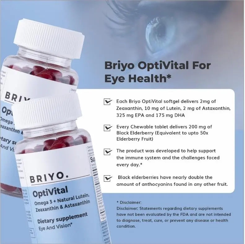 Briyo OptiVital Eye Health Supplement – Lutein, Zeaxanthin, Astaxanthin & Omega-3 from Natural Sources – Supports Vision BriyosisAu supplements