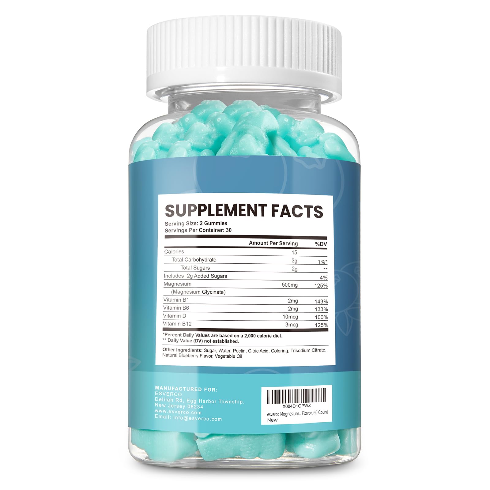 Esverco Magnesium Glycinate Gummies 500mg Sleep for Men & Women Vitamin C, Vegan Promotes Relaxation Muscle, Chewable Magnesium, No Melatonin, Non GMO, Natural Blueberry Flavor, 60 Count esvercoAu supplements