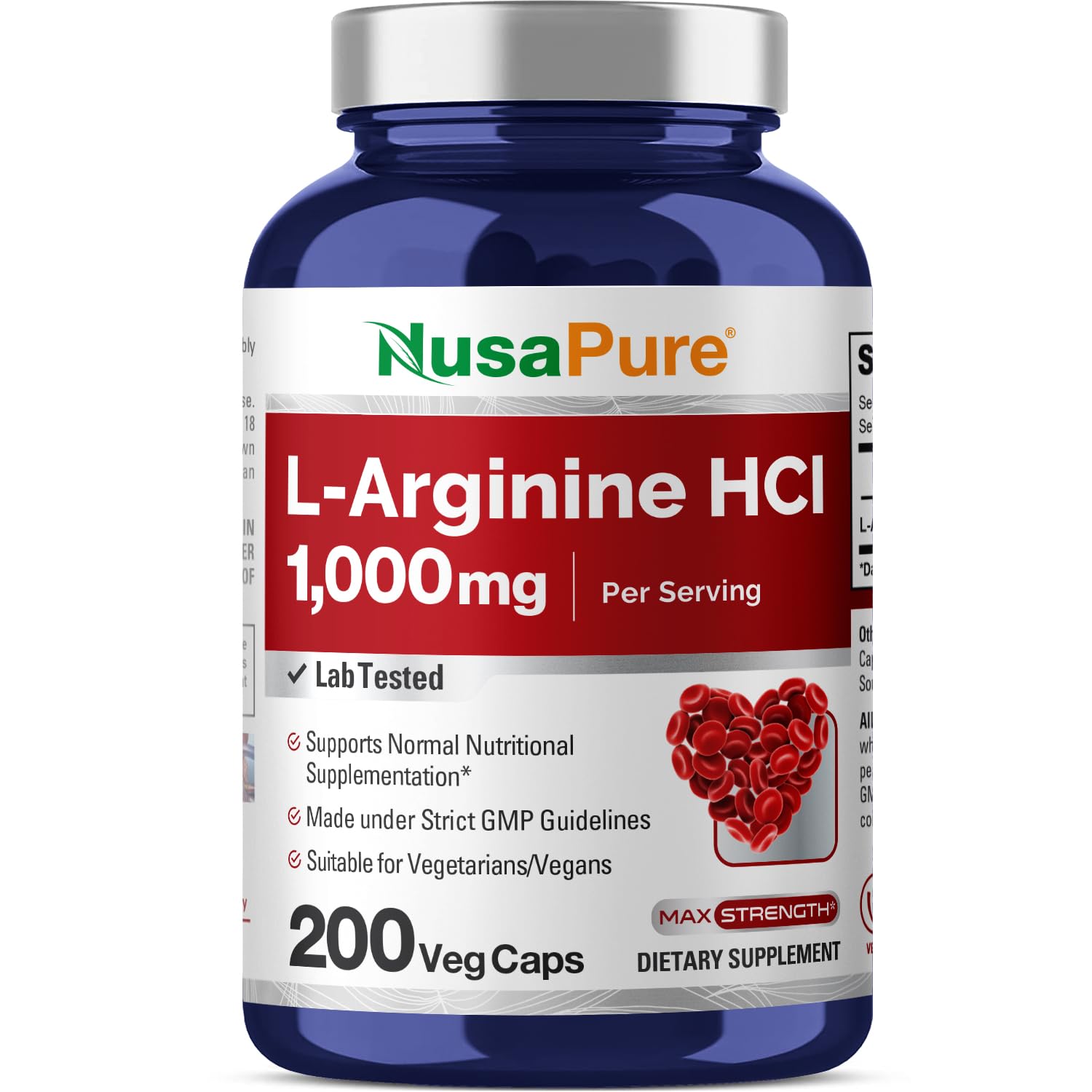 NusaPure L-Arginine 1000 mg 200 Veggie Capsules (Non-GMO, Vegetarian, Vegan) NusaPureAu supplements