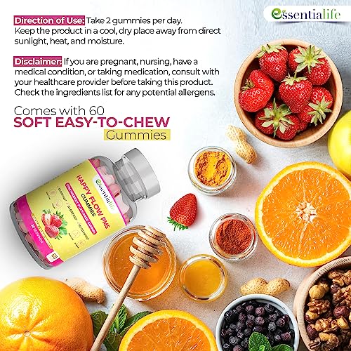 Happy Flow Strawberry-Flavor Chewable PMS Gummies | Hormone Balance Chasteberry EssentialifeAu supplements