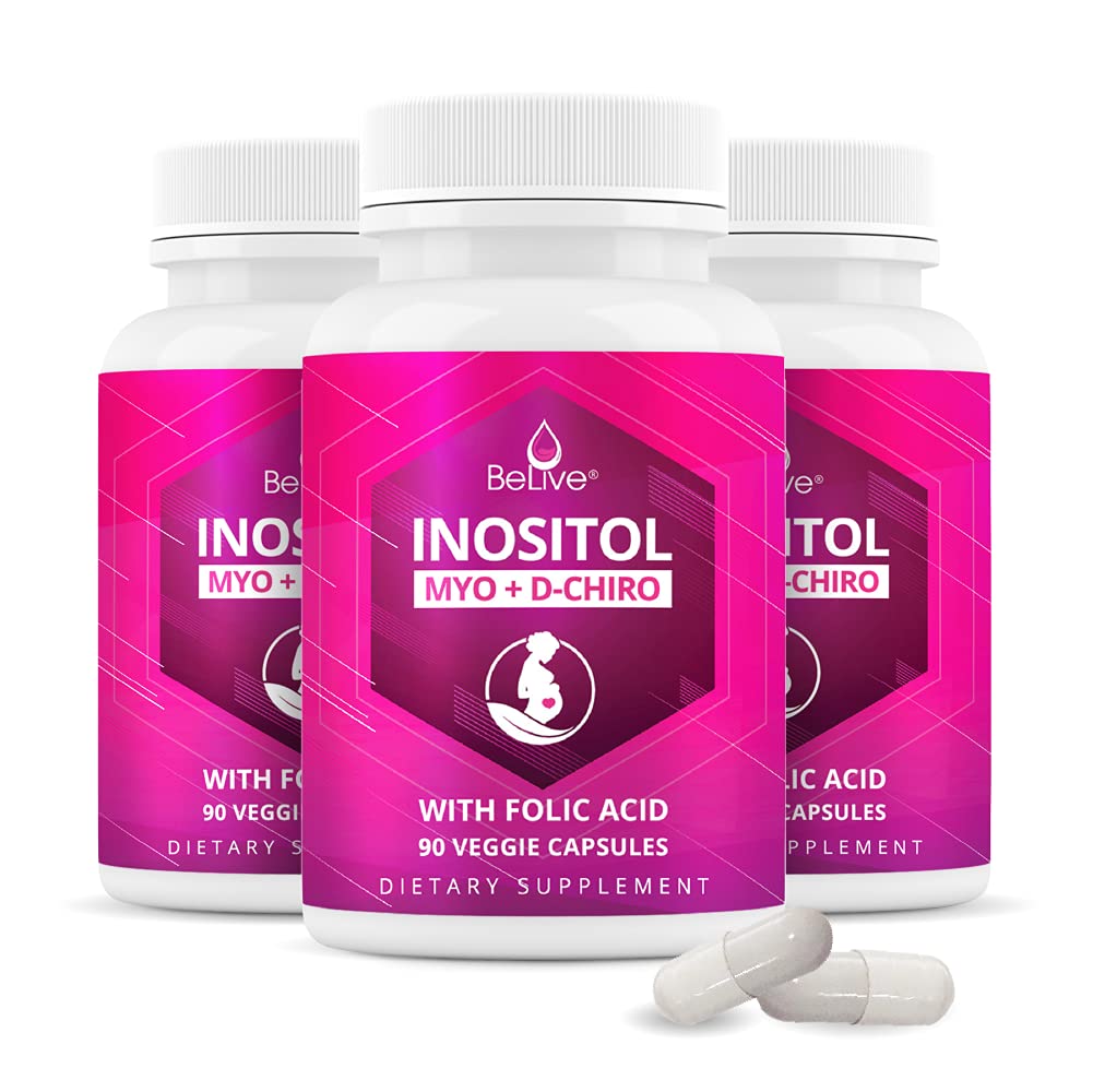 Myo-Inositol & D-Chiro Inositol Capsules with Folic Acid for PCOS | Prenatal Fertility BeLiveUS supplements