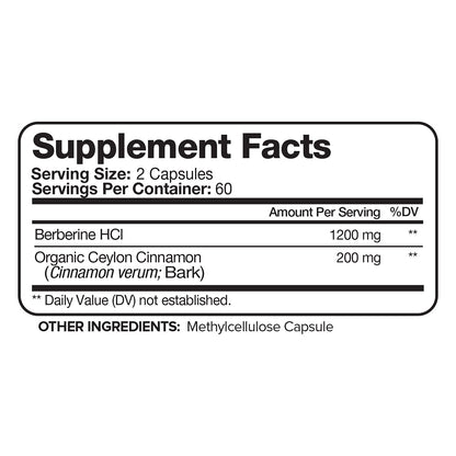 Nutrivein Premium Berberine HCL 1200mg Plus Organic Ceylon Cinnamon - 120 Capsules NutriveinUS supplements