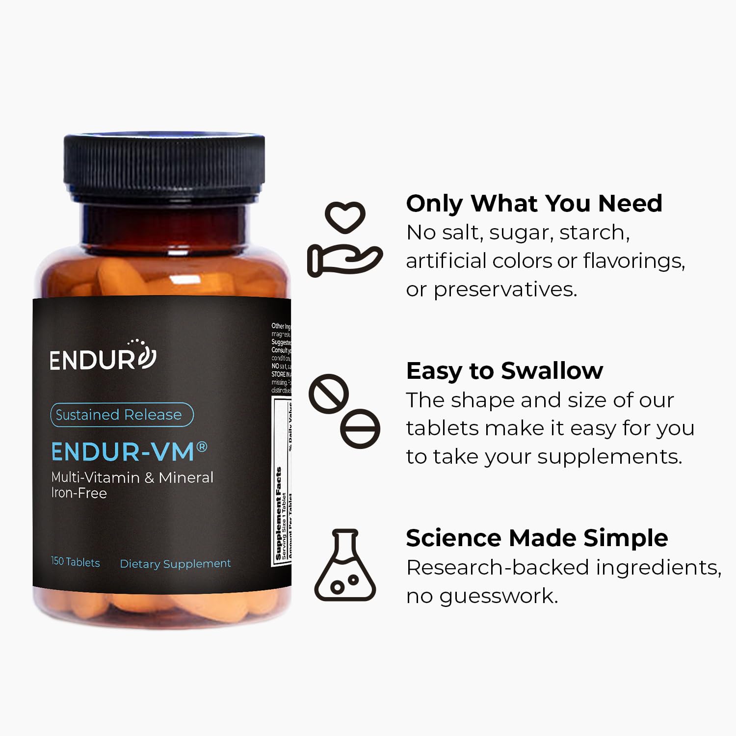 ENDUR-VM - Multivitamin Vitamin A, C, D, E, B12 & Zinc (Without Iron) SR (Sustained Release) 22 Essential Nutrients to Support Overall Wellness for Men & Postmenopausal Women - 150 Tablets Endurance ProductsAu supplements