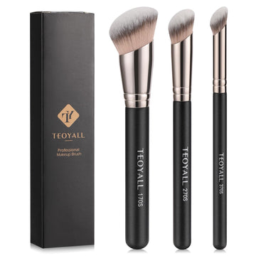 TEOYALL Foundation Contour Conceal Brush Set, 3PCS Angled Synthetic Kabuki Brush for Blending Setting Buffing with Liquid, Cream and Powder Cosmetic (170S/270S/370S) TEOYALLAu supplements