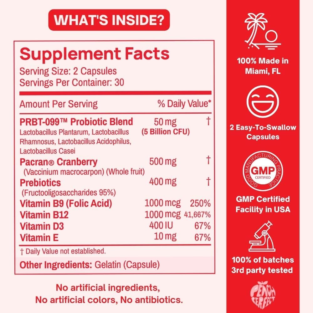 Purely Pink Prebiotic Probiotic Blend for Vaginal Health - Promote pH Balance, Healthy Flora and Odor Peach PerfectAu supplements