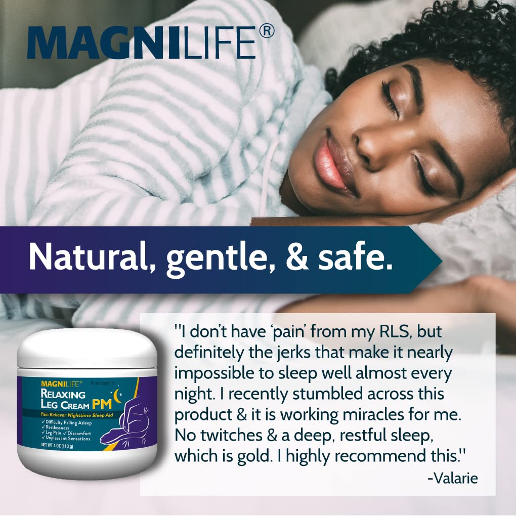 MagniLife Relaxing Leg Cream PM, 4 Oz, Homeopathic Nighttime Pain Reliever & Sleep Aid with Lavender & Magnesium, Non-Greasy Deep Penetrating Cream for Restless Legs & Discomfort MagniLifeAu supplements