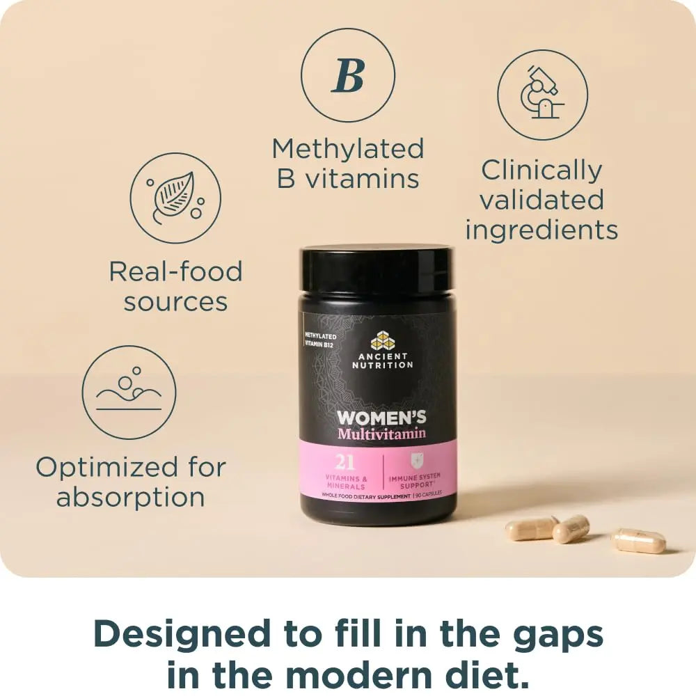 Ancient Nutrition Multivitamin for Women, Multi Women's, Methylated Vitamin D, C, B12, Zinc, Magnesium Ancient NutritionAu supplements