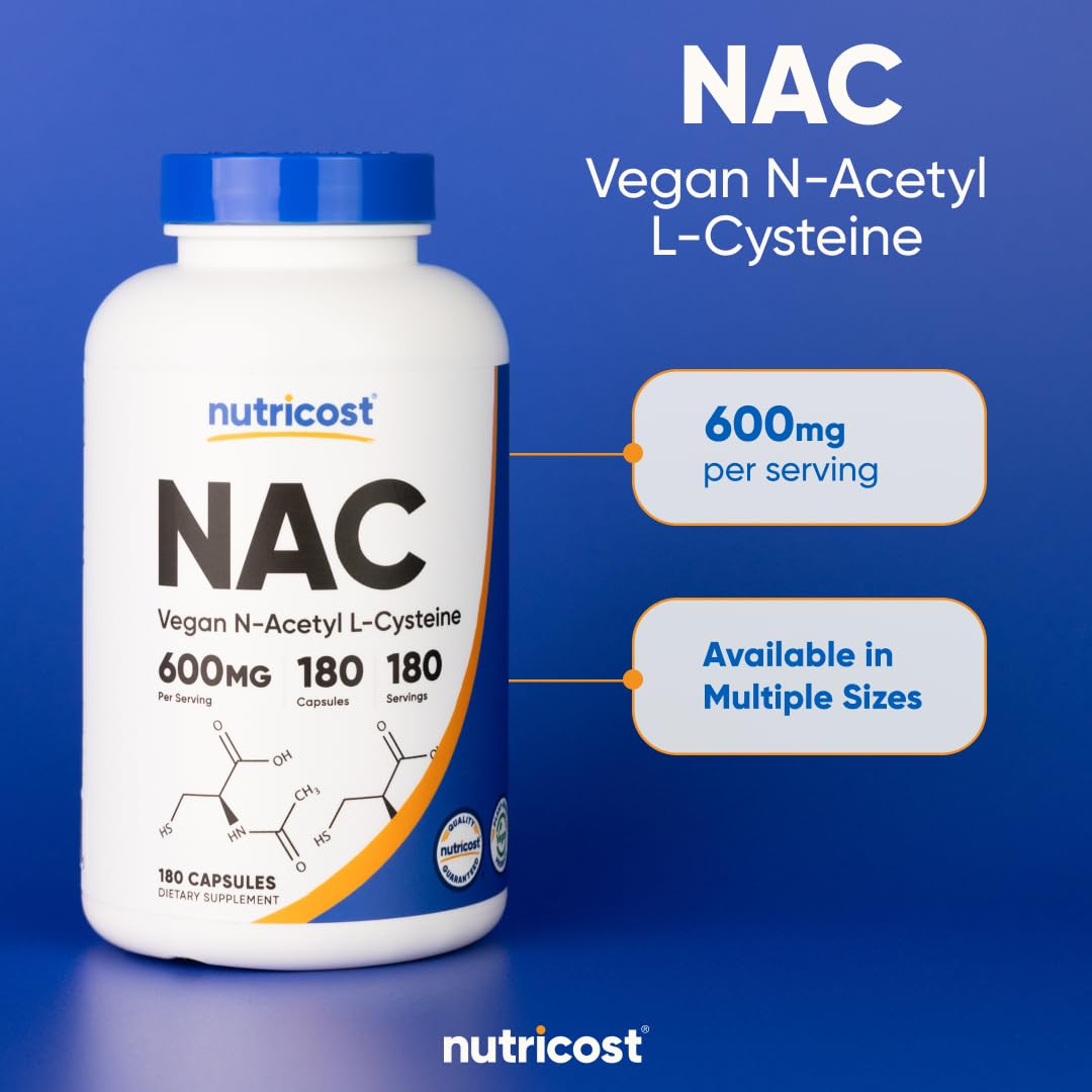 Nutricost N-Acetyl L-Cysteine (NAC) 600mg, 180 Capsules - Non-GMO, Gluten Free NutricostUS supplements