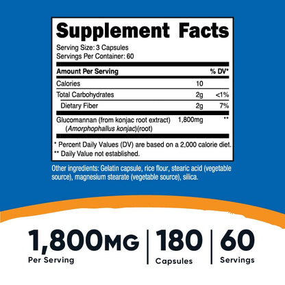 Nutricost Glucomannan 1,800mg Per Serving, 180 Capsules - Natural Fiber Source NutricostUS supplements