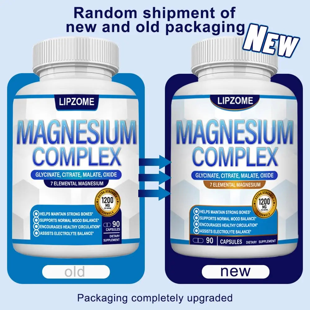 Magnesium Complex Supplement 1200mg - Advanced 7-in-1 Magnesium Blend - Glycinate, Citrate, Malate, Taurate, Oxide, Aspartate, Orotate – High Absorption Formula – Non-GMO, 90 Capsules Lipzomenz supplements