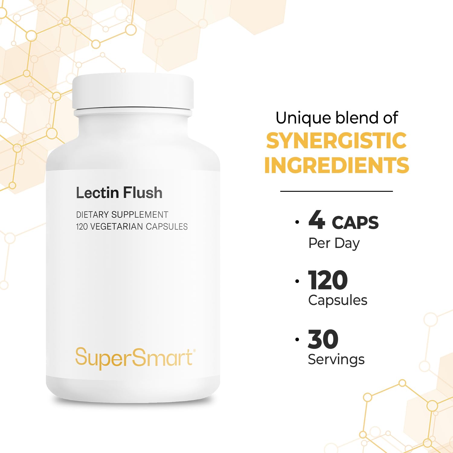 Supersmart - Lectin Flush - Lectin Blocker Shield Supplement - Digestive Support & Detox - Intolerances & Food Allergies - Intestinal Health | Non-GMO & Gluten Free - 120 Vegetarian Capsules SupersmartAu supplements