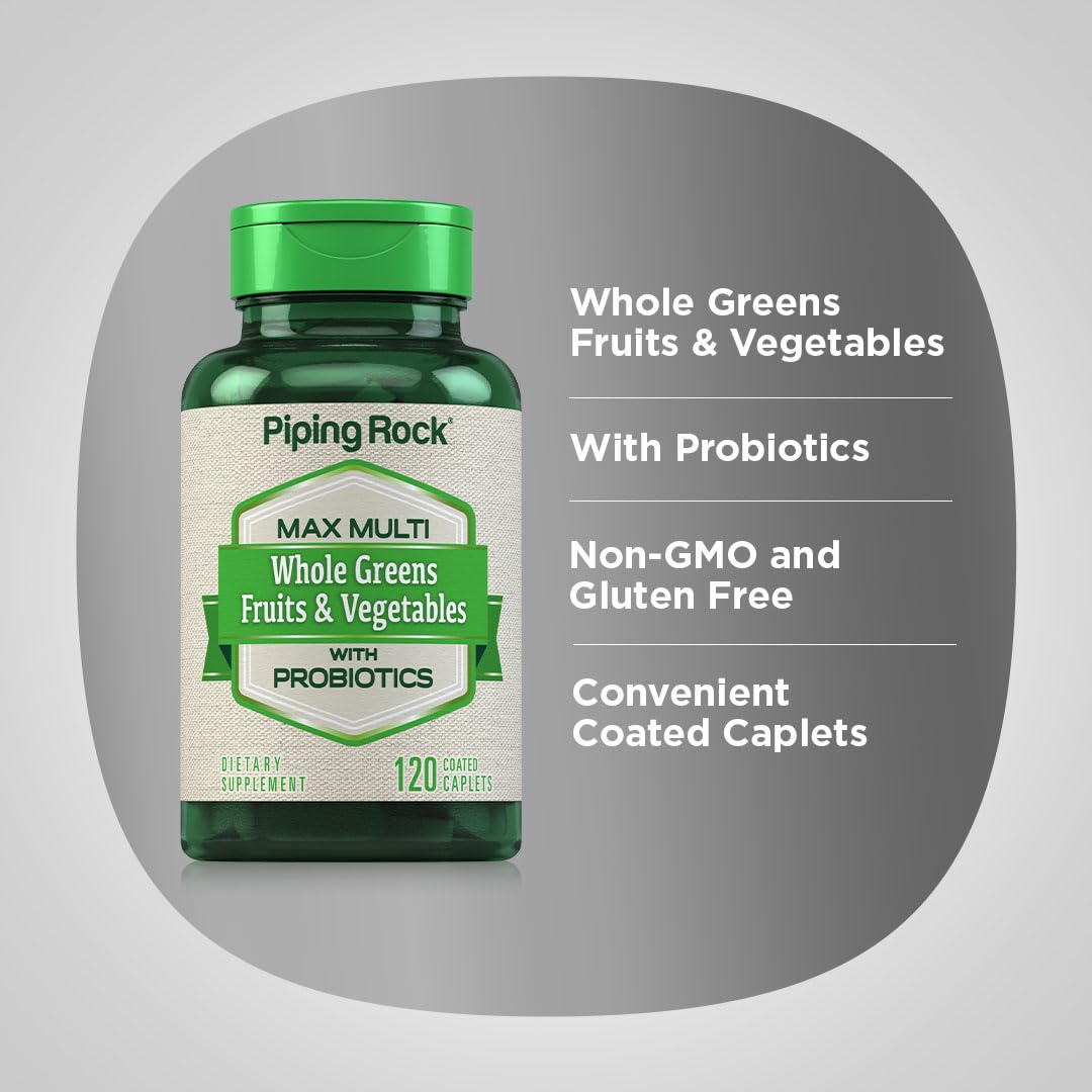 Piping Rock Fruits and Veggies Supplement | 120 Caplets | Fruit and Vegetable Blend with Probiotics | Max Multi Vitamin | Non-GMO, Gluten Free Piping RockAu supplements