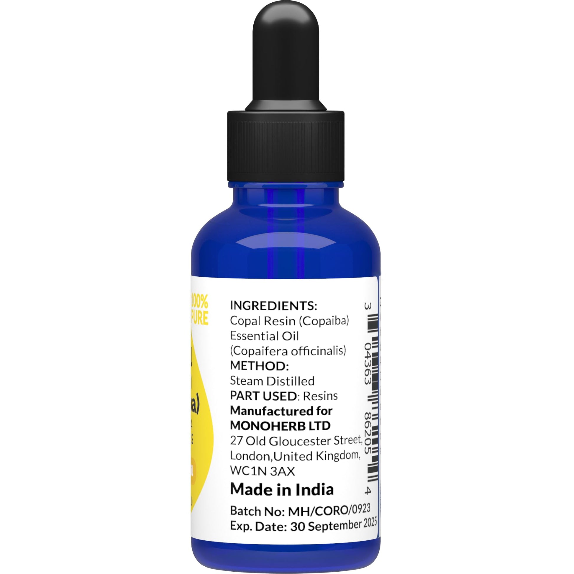 Copaiba - Copal Resin Essential Oil 15 ml - 0.5 oz - Pure & Natural - with Pipette Dropper MONOHERBAu supplements
