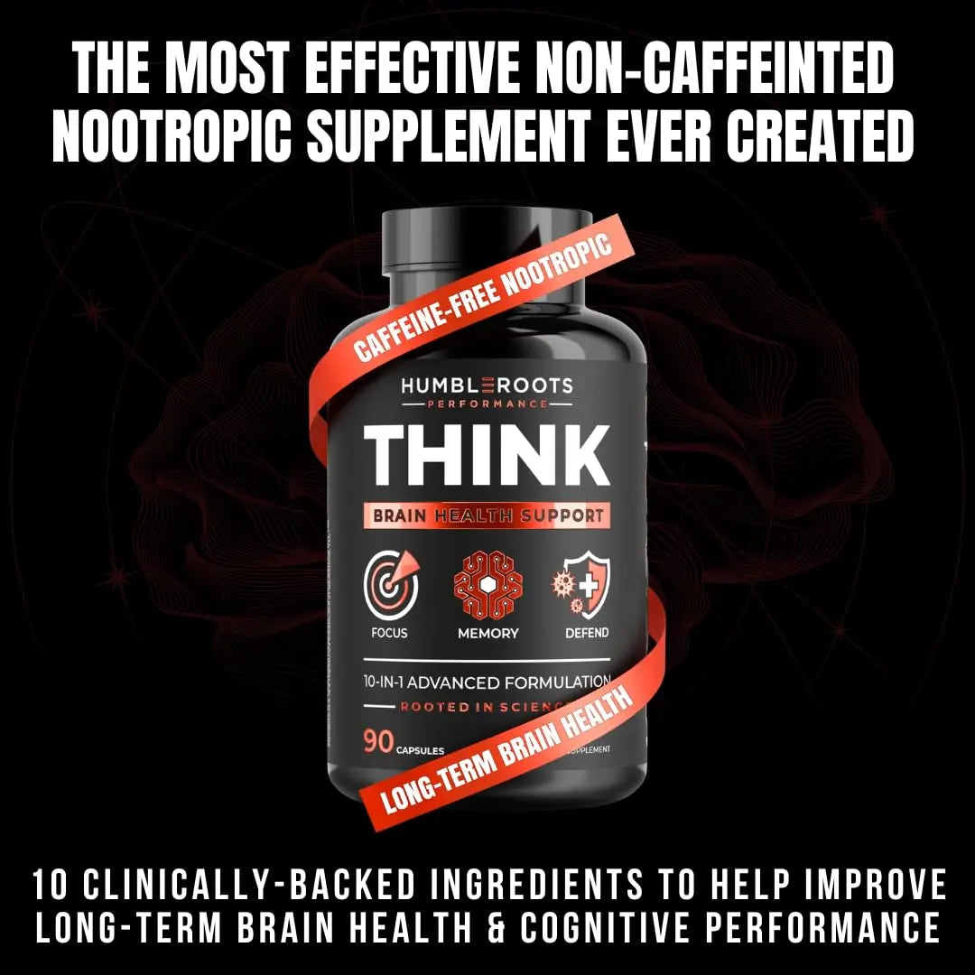FOCUS + THINK Nootropic Brain Supplement Bundle - Energy, Memory & Focus Support - Caffeine + Caffeine-Free Cognitive Stack with Lion's Mane, Bacopa, Citicoline & L-Theanine - 2 Bottles (90 + 90 Capsu HUMBLEROOTS PERFORMANCEnz supplements
