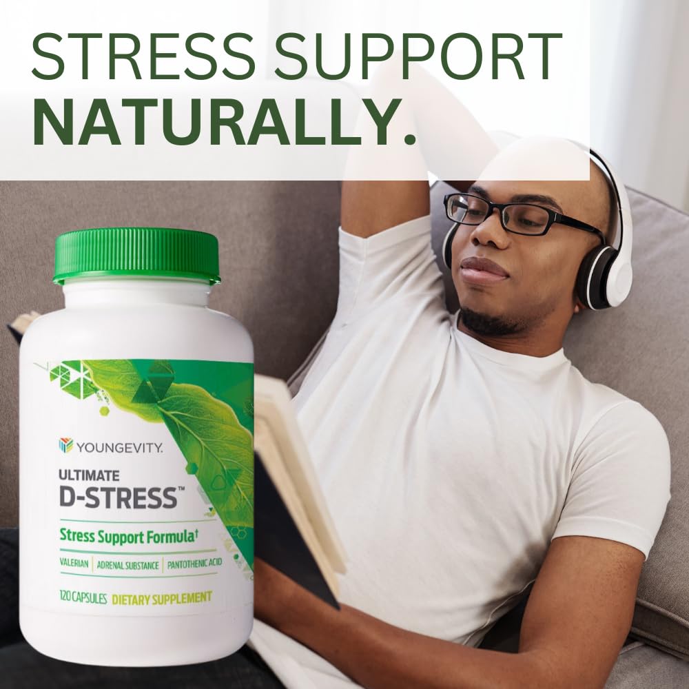 Youngevity Ultimate D-Stress™ – Natural Stress Relief Supplement with Magnesium, Valerian Root Extract, and B Vitamins – Supports Adrenal Health and Nervous System – 120 Capsules (Pack of 1) YoungevityAu supplements
