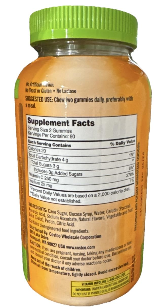 Kirkland Signature Vitamin C Adult Gummies 250 mg, 180 Count KIRKLANDUS supplements