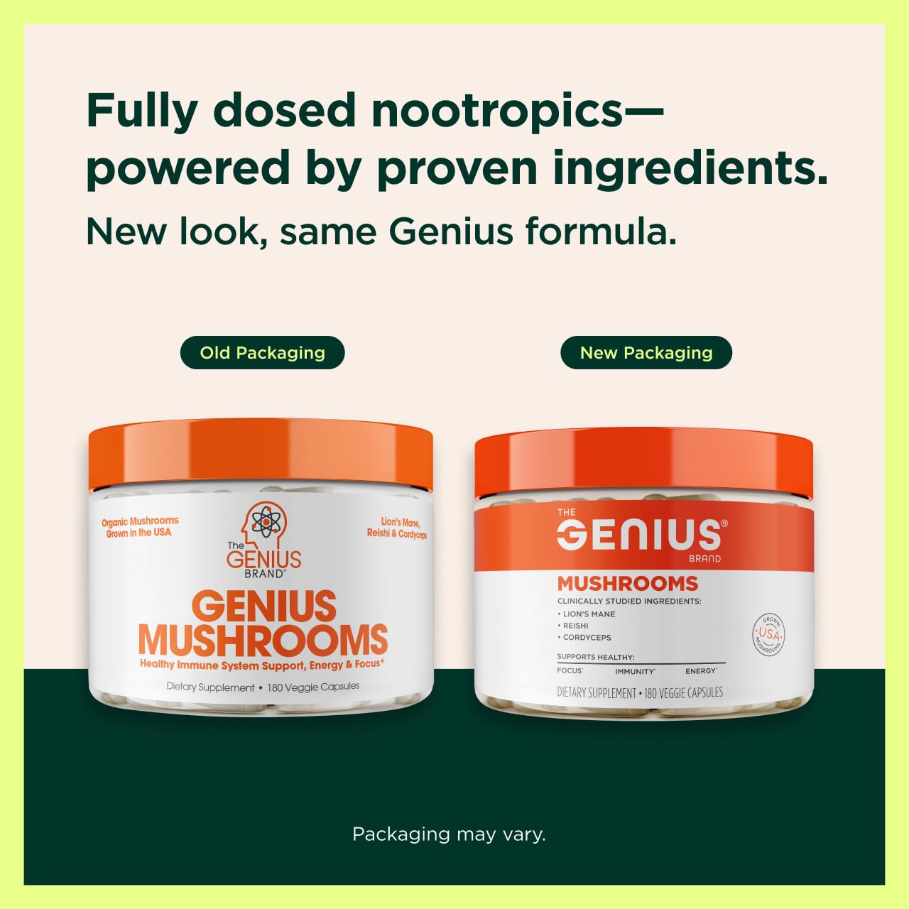 Genius Mushroom Supplement - Full-Spectrum Lion’s Mane, Cordyceps, Reishi -Daily Brain Nootropic for Energy, Focus, Memory & Overall Wellness - 180 Capsules – Organic for Mental Clarity & Performance The Genius BrandUS supplements