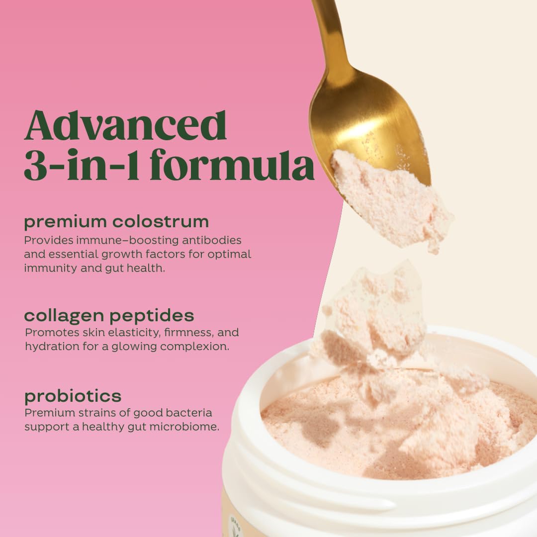 Bloom Nutrition Bovine Colostrum Powder with Vitamin B-12 for Gut Health, Immune Support, Hair Growth & Beauty Supplement | Strawberry, 25 Servings Bloom NutritionAu supplements