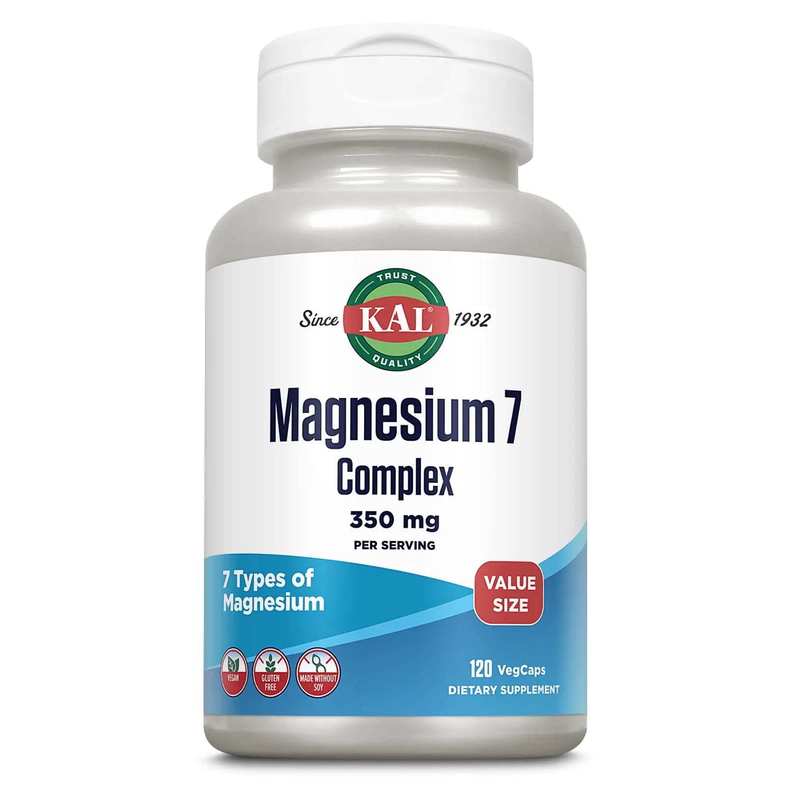 KAL Magnesium Complex 7 - Total Complex with Magnesium Glycinate, Citrate, Malate and More - Relaxation and Whole Body Support Supplements - Vegan, 60-Day Guarantee - 60 Servings - 120 VegCaps KALAu supplements