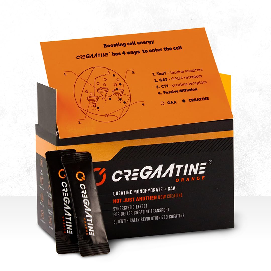 CreGAAtine Micronized Creatine Monohydrate + GAA | Increase Strength, No Water Retention | Boosts Memory & Focus | Single-Serve Packets | 60 Sachets, 30 Servings | (Sachets, Orange) CreGAAtineAu supplements