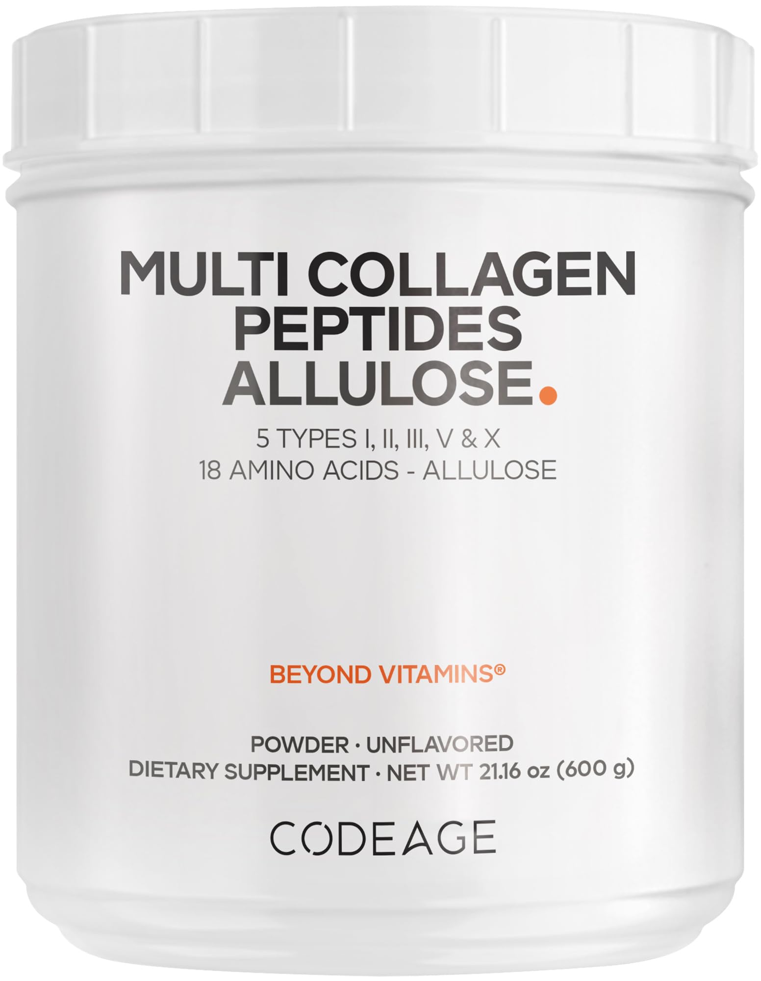 Codeage Multi Collagen Peptides Powder + Allulose - 5 Types - Grass-Fed Collagen - Rare Sugar Allulose Supplement - 0 Calorie Sweetener & 0 Carbs - 18 Amino Acids - Unflavored - Non-GMO - 30 Servings CodeageAu supplements