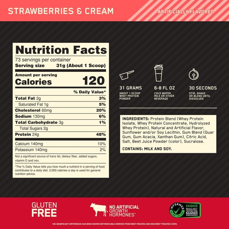 Optimum Nutrition Gold Standard 100% Whey Protein Powder, Strawberries & Cream Optimum NutritionUS supplements