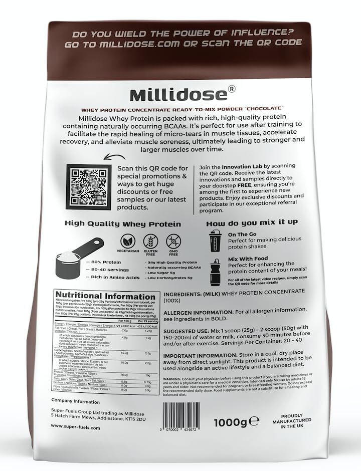 Millidose Chocolate Whey Protein Powder - 1kg of High-Protein Blend with 36g per Serving GenericAu supplements