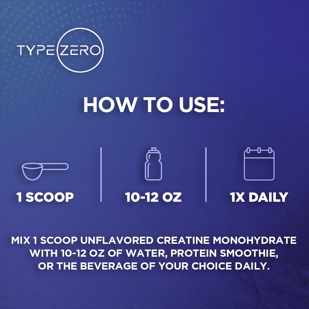 Type Zero Creatine Monohydrate (Unflavored) 1 KG, 5000mg (5g) Per Serving, Micronized, Zero Sugar, Keto Friendly & Gluten Free, 200 Servings Type ZeroUS supplements
