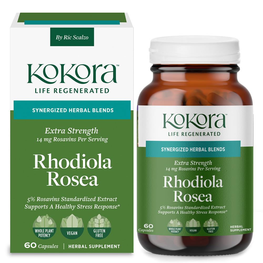 kokora Extra Strength Rhodiola Rosea – Stress Relief, Endurance & Promotes Mental & Physical Performance* - with Siberian Rhodiola, Rosavins, Organic Holy Basil - Vegan, Non-GMO - 60 Capsules kokoraAu supplements
