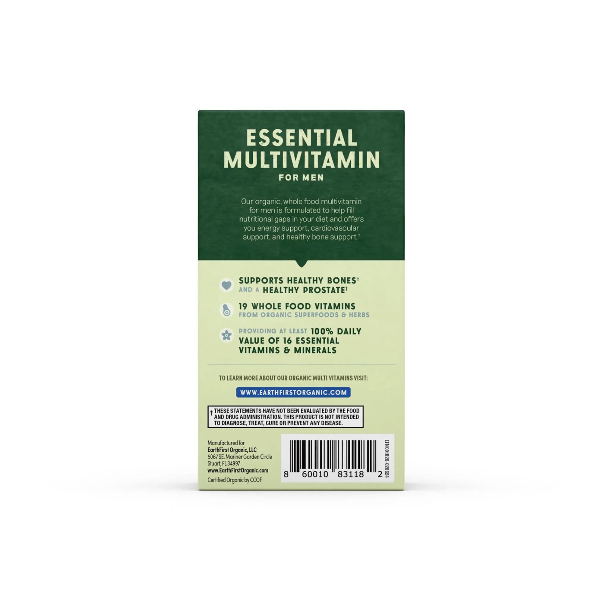 EarthFirst Organic Men’s Multi Once Daily, Whole-Food Multivitamin with 19 Vitamins & Minerals for Energy, Heart, Bone Strength EarthFirst OrganicAu supplements