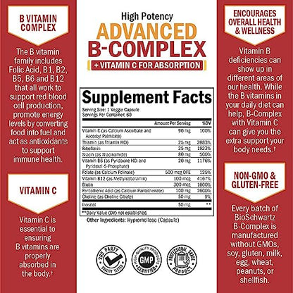 Vitamin B Complex with Vitamin C for Maximum Absorption - Methylcobalamin b12 BioSchwartzUS supplements